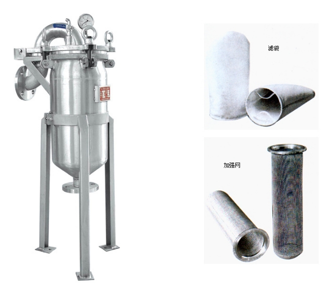 【DL系列袋式過濾機(jī)】用途：DL系列袋式過濾機(jī)是一種結(jié)構(gòu)新穎、體積小、操作簡便靈活，節(jié)能、高效、密封工作，適應(yīng)性強(qiáng)的多用途過濾設(shè)備，它廣泛適用于化工、涂料、油墨、食品等行業(yè)。特點(diǎn)：該種過濾機(jī)是一種壓力式過濾裝置，待濾液在泵作用下，濾液通過所需要細(xì)度等級的濾袋能獲得合格的濾液。該機(jī)更換濾袋十分方便，過濾基本無物料消耗。該機(jī)有設(shè)計(jì)成單過濾機(jī)，雙聯(lián)過濾機(jī)，并可配套輸送泵組裝在移動(dòng)式推車上。過濾機(jī)濾袋保護(hù)網(wǎng)均為不銹鋼制作，其余部件有分碳鋼和不銹鋼制作兩種，供過濾不同介質(zhì)的用戶選擇。